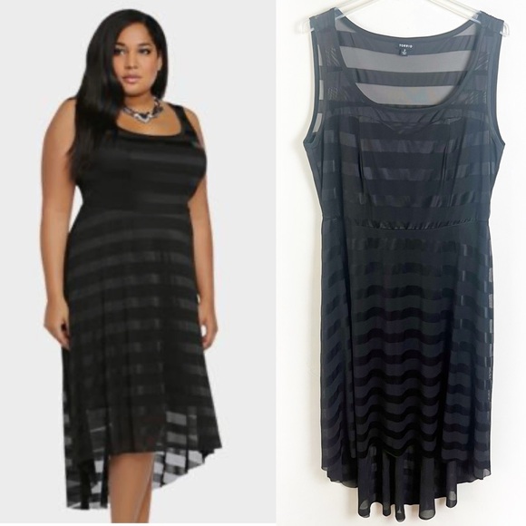 Torrid Plus Size 2X Black Shadow Mesh Stripe Hi-Lo Dress Sleeveless Cocktail - Picture 1 of 15
